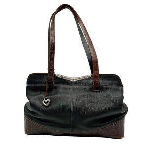 Brighton Black Crocodile-Embossed Pebbled Leather Shoulder Bag